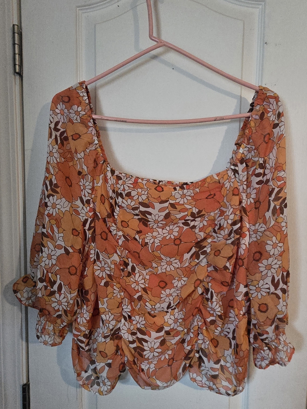 Cato Floral Blouse in Orange and Cream